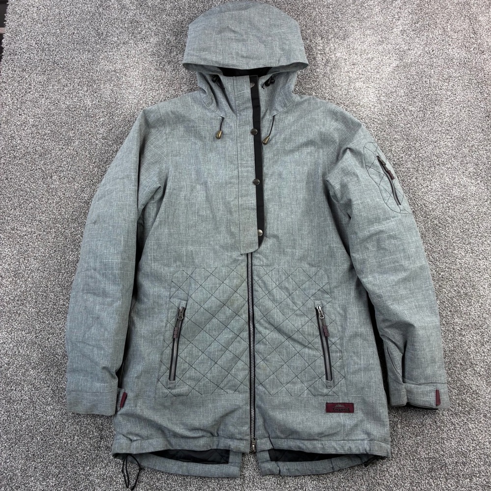Liquid Snowboard Jacket Women's L Gray Ski Hooded Quilted Insulated Waterproof